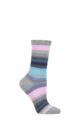 Ladies 1 Pair Burlington Stripe Cotton Socks - Grey