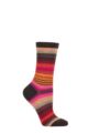 Ladies 1 Pair Burlington Stripe Cotton Socks - Brown