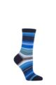 Ladies 1 Pair Burlington Stripe Cotton Socks - Navy