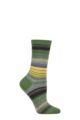 Ladies 1 Pair Burlington Stripe Cotton Socks - Green