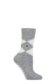 Ladies 1 Pair Burlington Cosy Argyle Wool Slipper Socks - Grey