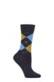 Ladies 1 Pair Burlington Marylebone Melange Virgin Wool Socks - Navy / Khaki