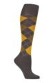Women's 1 Pair Burlington Whitby Extra Soft Argyle Knee High Socks - Grey / Yellow