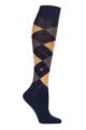 Ladies 1 Pair Burlington Whitby Extra Soft Argyle Knee High Socks - Navy