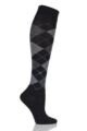 Ladies 1 Pair Burlington Marylebone Argyle Wool Knee High Socks - Black / Grey