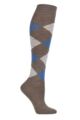 Ladies 1 Pair Burlington Marylebone Argyle Wool Knee High Socks - Brown / Blue