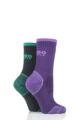 Mens and Ladies 2 Pair 1000 Mile Single Layer Walking Socks - Purple/Emerald