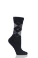 Ladies 1 Pair Burlington Whitby Extra Soft Argyle Socks - Black / Grey / Dark Grey
