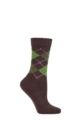 Ladies 1 Pair Burlington Whitby Extra Soft Argyle Socks - Brown / Green