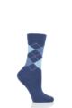 Ladies 1 Pair Burlington Whitby Extra Soft Argyle Socks - Blue