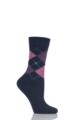 Ladies 1 Pair Burlington Whitby Extra Soft Argyle Socks - Navy / Pink