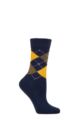 Ladies 1 Pair Burlington Whitby Extra Soft Argyle Socks - Navy / Yellow