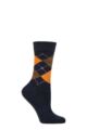 Ladies 1 Pair Burlington Whitby Extra Soft Argyle Socks - Navy / Orange
