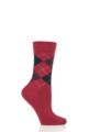 Ladies 1 Pair Burlington Whitby Extra Soft Argyle Socks - Red / Navy