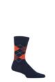 Mens 1 Pair Burlington Preston Extra Soft Feeling Argyle Socks - Navy / Orange