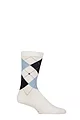 Mens 1 Pair Burlington Court Ribbed Argyle Cotton Sports Socks - White