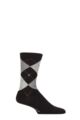 Mens 1 Pair Burlington Court Ribbed Argyle Cotton Sports Socks - Black