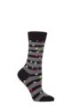 Ladies 1 Pair Burlington Flower Stripe Organic Cotton Socks - Black