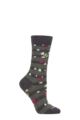 Ladies 1 Pair Burlington Flower Stripe Organic Cotton Socks - Charcoal