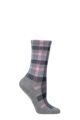 Ladies 1 Pair Burlington Modular Check Tartan Cotton Socks - Grey