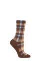 Ladies 1 Pair Burlington Modular Check Tartan Cotton Socks - Brown