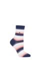 Ladies 1 Pair Burlington Stripe Cotton Socks - Navy