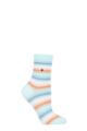 Ladies 1 Pair Burlington Stripe Cotton Socks - Light Blue