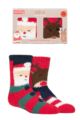 Boys and Girls 2 Pair Totes Chunky Christmas Novelty Slipper Socks - Santa