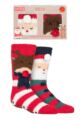 Boys and Girls 2 Pair Totes Chunky Christmas Novelty Slipper Socks with Pom Pom Detail - Santa