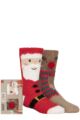 Boys and Girls 2 Pair Totes Chunky Christmas Novelty Slipper Socks with Pom Pom Detail - Santa / Reindeer