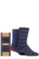 Mens 2 Pair Totes Twin Super Soft Stripe and Plain Slipper Socks - Navy