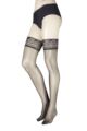 Ladies 1 Pair Falke Seidenglatt 15 Denier Lace Top Stockings - Black