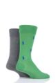 Mens 2 Pair Ralph Lauren Embroidered Horse and Plain Cotton Socks - Green/Grey