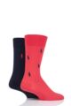 Mens 2 Pair Ralph Lauren Embroidered Horse and Plain Cotton Socks - Red/Navy