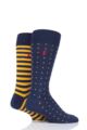 Mens 2 Pair Ralph Lauren Dot and Stripe Cotton Socks - Navy/Gold