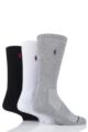 Mens 3 Pair Ralph Lauren Classic Sport Crew Socks - Black / White / Grey