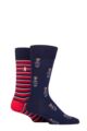 Mens 2 Pair Ralph Lauren Cotton Bear Socks - Navy Bear / Stripe