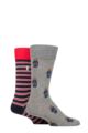 Mens 2 Pair Ralph Lauren Cotton Bear Socks - Grey Bear / Stripe