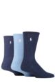 Mens 3 Pair Ralph Lauren Classic Cotton Sport Socks - Navy / Blue / Light Navy