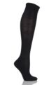 Ladies 1 Pair Falke Sensitive London Left and Right Comfort Cuff Cotton Knee High Socks - Black