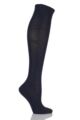Ladies 1 Pair Falke Sensitive London Left and Right Comfort Cuff Cotton Knee High Socks - Dark Navy