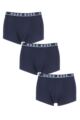 Mens 3 Pack BOSS Plain Cotton Stretch Trunks - Navy