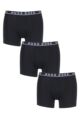 Mens 3 Pack BOSS Plain Cotton Stretch Longer Leg Boxer Briefs - Black