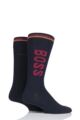 Mens 2 Pair BOSS Combed Cotton Boss Logo Socks - Navy