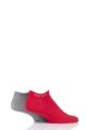 Mens 2 Pair Hugo Boss Plain Cotton Trainer Socks - Grey / Red