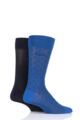 Mens 2 Pair BOSS Diamond and Plain Mercerized Cotton Socks - Open Blue