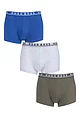 Mens 3 Pack BOSS Plain Cotton Stretch Trunks - Blue / Grey / Olive