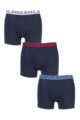 Mens 3 Pack BOSS Plain Cotton Stretch Longer Leg Boxer Briefs - Navy Mix