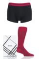 Mens 1 Pack BOSS Plain Cotton Boxer and Socks Set in Gift Box - Black / Red