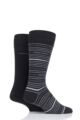 Mens 2 Pair BOSS Stripe and Plain Combed Cotton Socks - Black